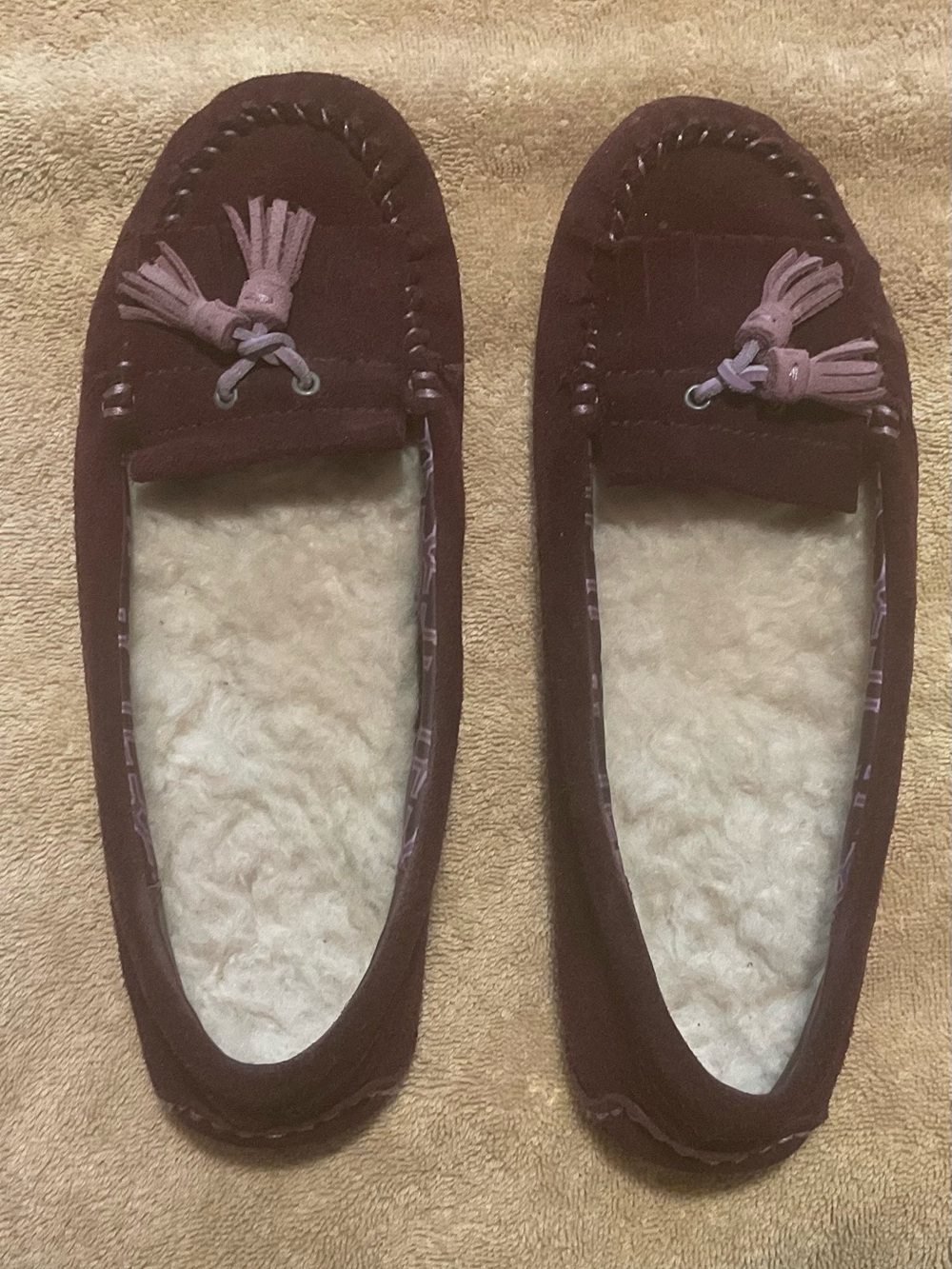 UGG Women's Tassel Suede Moccasin Slippers - Burgundy Plum